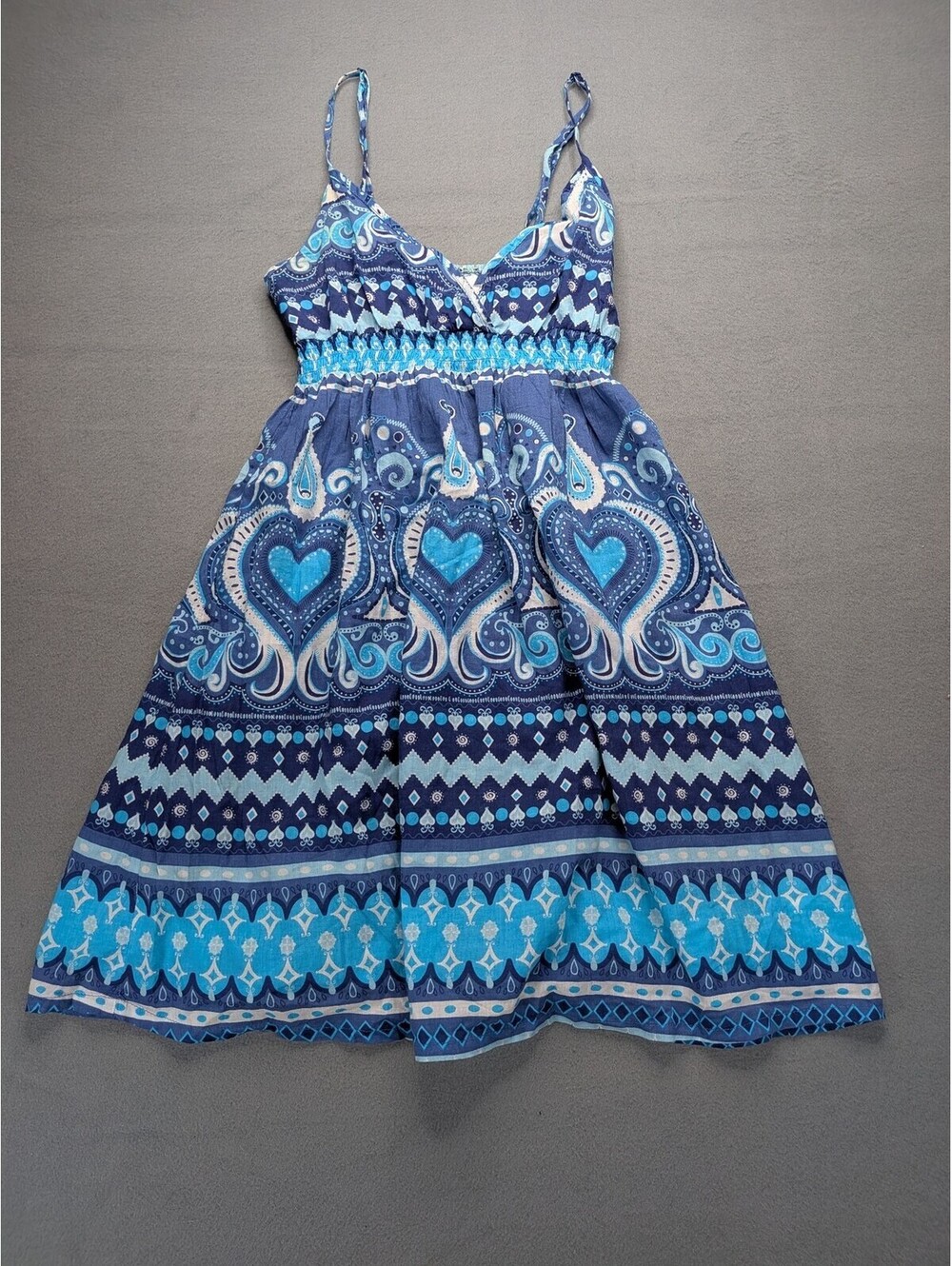 H&M Sundress Juniors 2 Blue Paisley Heart Print Smocked Fit & Flare Mini